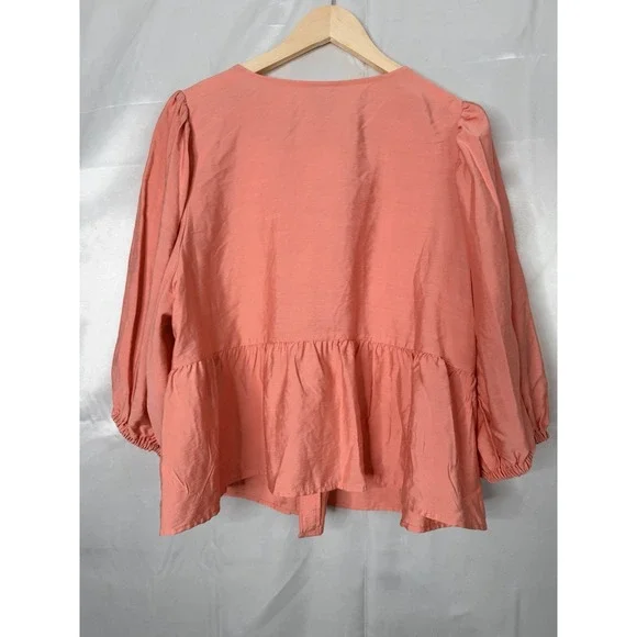 Ava & Viv Pink Tie Front Peplum Blouse XXL Elbow Sleeve Rayon NWT - Picture 13 of 13